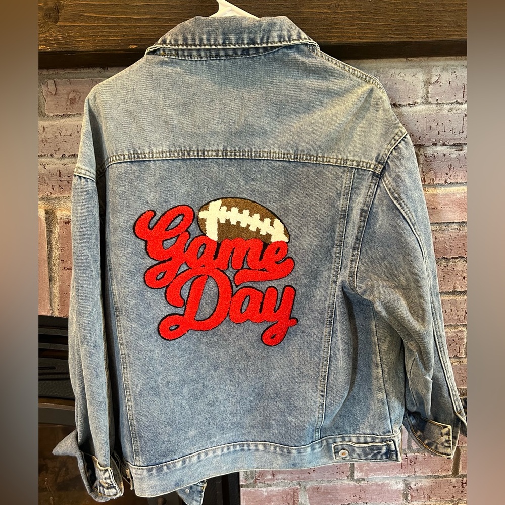 Oversized Distressed Game Day Jean Jacket